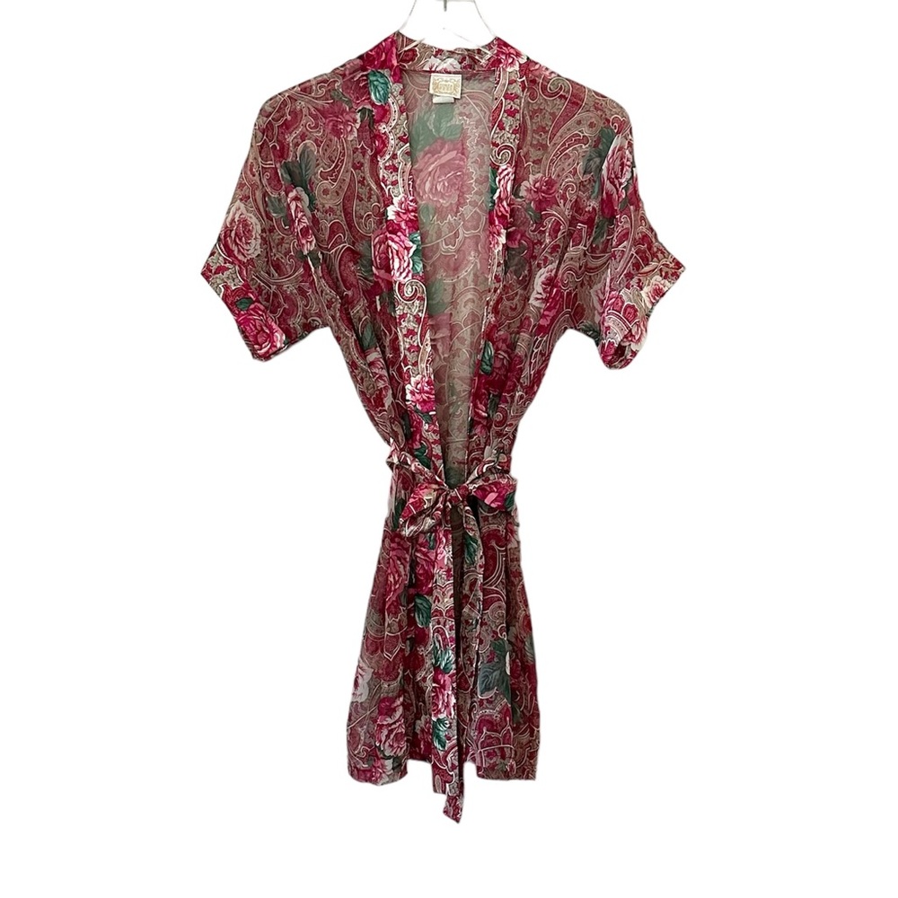 CIRCA 2000 Sheer Floral Short Sleeve Robe Lingerie Loungewear Coverup